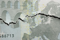 Torn euro illustrating the crisis in the eurozone